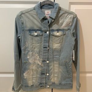 LuLaRoe Jaxon Jean jacket light wash floral